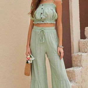 Crop Top And Flared Pant Set